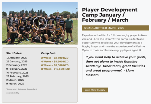 Inside Running Rugby Academyのプログラム詳細